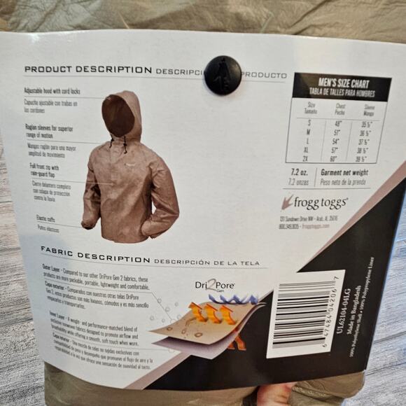Frogg Toggs Ultra Lite2 Rain Jacket Men’s L Khaki Waterproof Packable NEW Gear - Picture 5 of 8